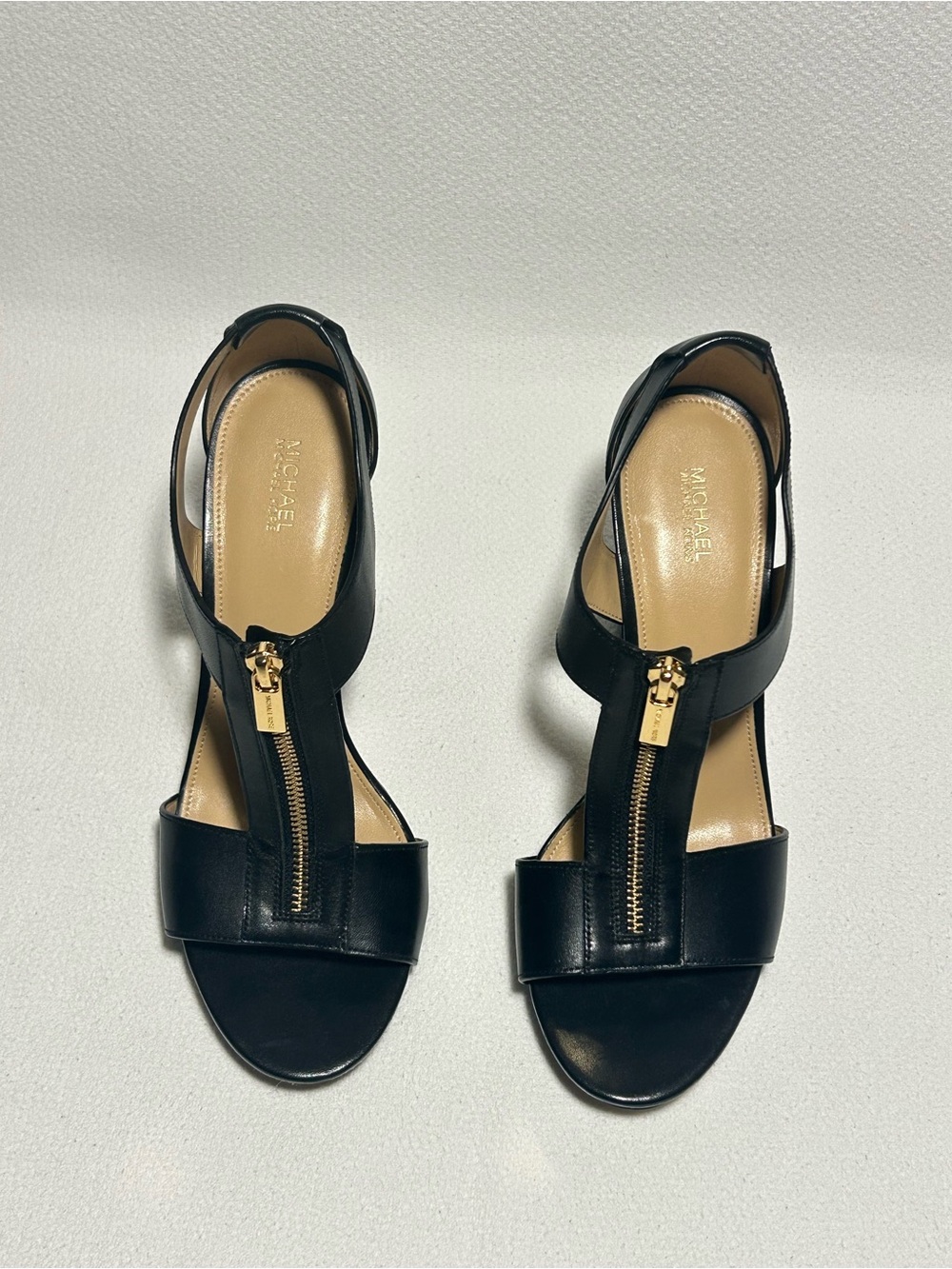 MICHAEL Michael Kors Black Leather Zip-Front Slingback Sandals